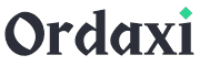Text logo for "Ordaxi" written in a dark navy serif font, with a bright green diamond dotting the letter "i".
